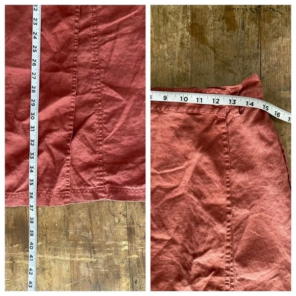 SMITH & HAWKEN Linen Skirt Womens 16 Red Clay Midi Wrap Button Casual - Picture 9 of 9